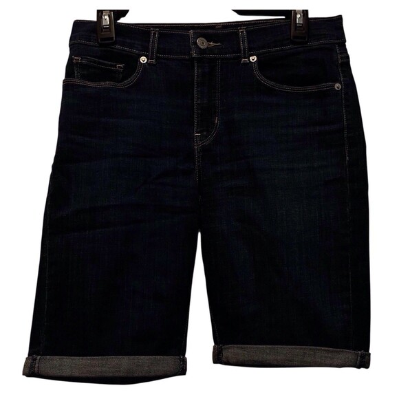 Levis Bermuda Shorts Womens 28 Dark Blue Denim Rolled Cuff Stretch Casual Jean - Picture 2 of 10